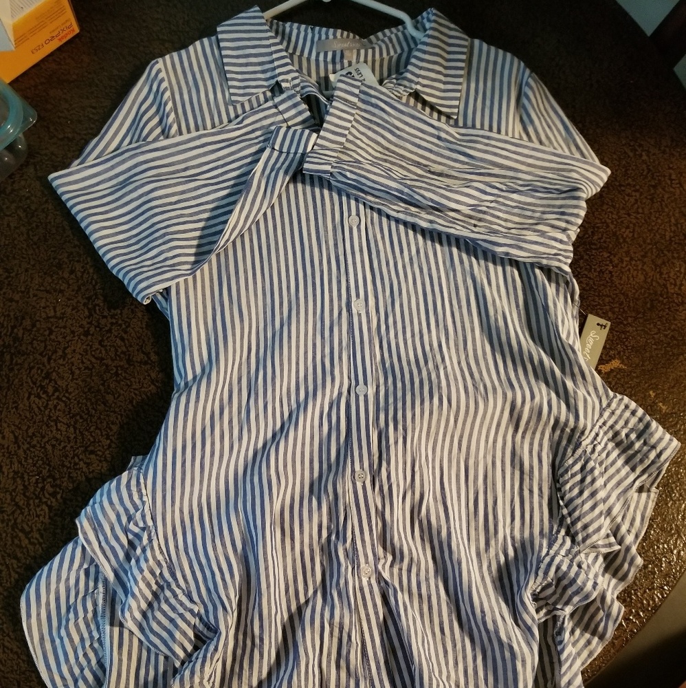 Light Blue and White Blouse